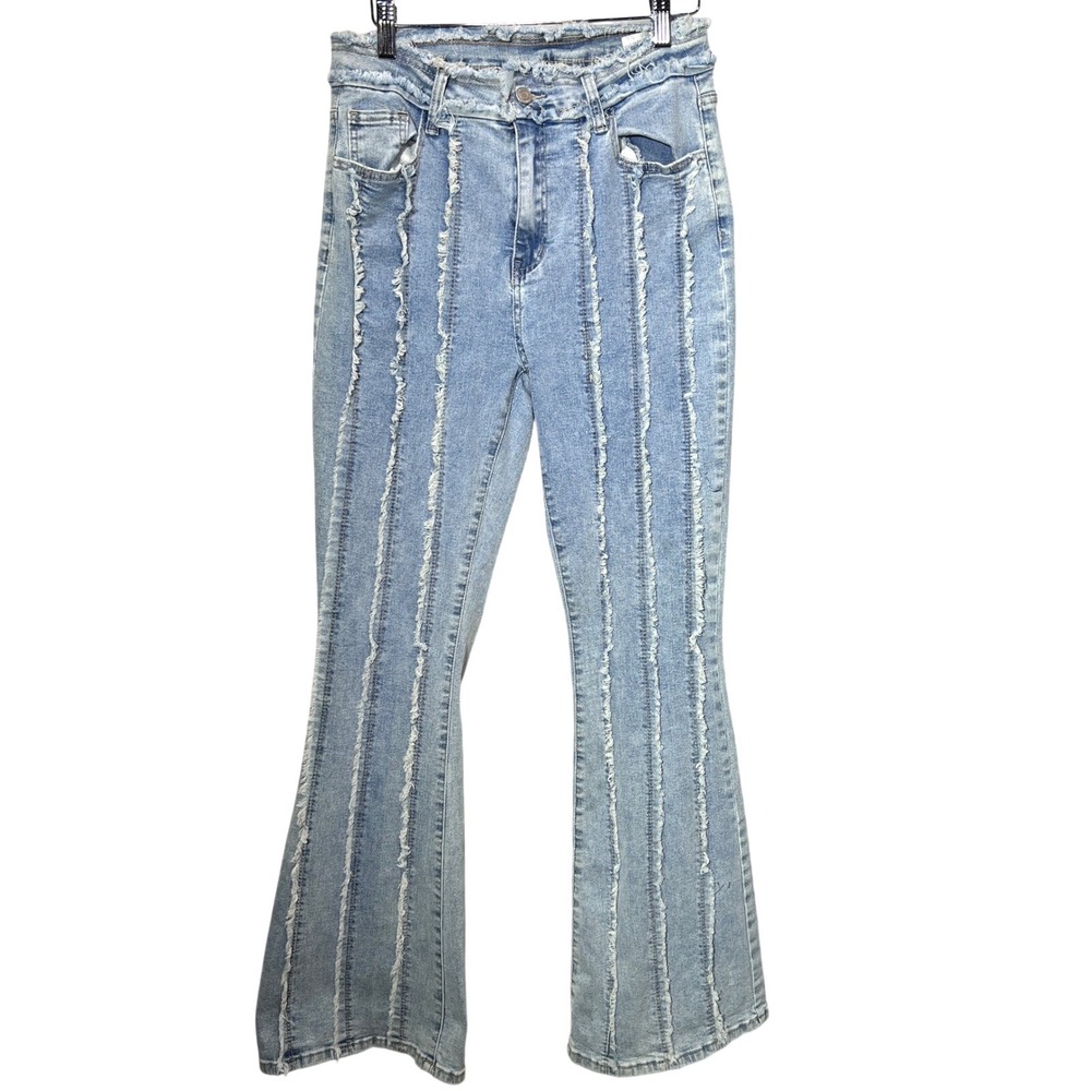 Distressed‎ Seam Flare Jeans Women's 28 SHEIN High Rise Light Wash Grunge Denim